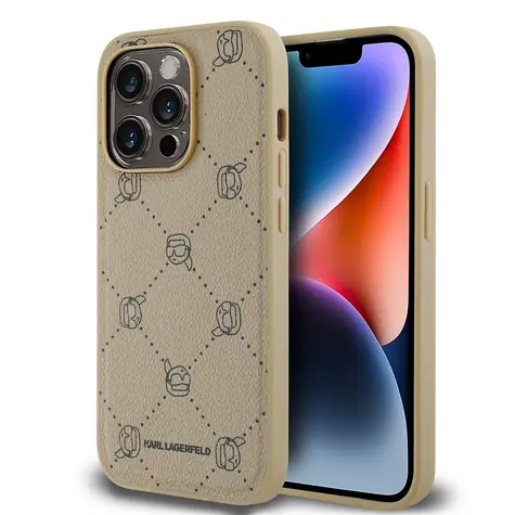 Karl Lagerfeld PU Karl Heads Pattern Magsafe Zadní Kryt pro Apple iPhone 14 Pro béžová