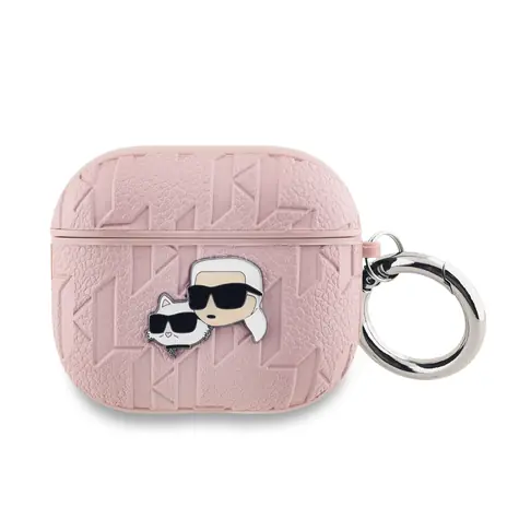 Karl Lagerfeld PU Embossed Karl and Choupette Heads Pouzdro pro Apple AirPods 3 růžová