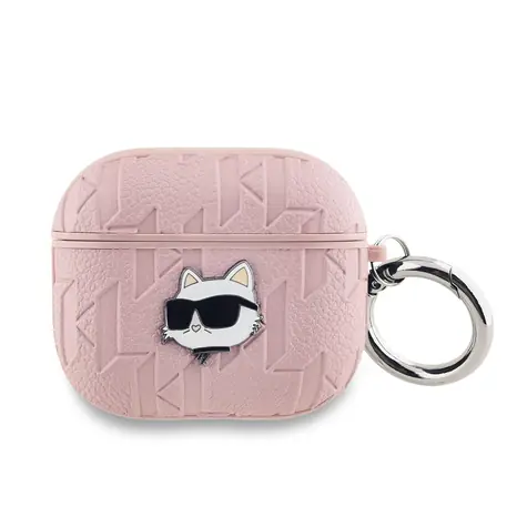 Karl Lagerfeld PU Embossed Choupette Head Pouzdro pro Apple AirPods 3 růžová