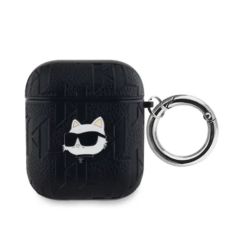 Karl Lagerfeld PU Embossed Choupette Head Pouzdro pro Apple AirPods 1/2 černá