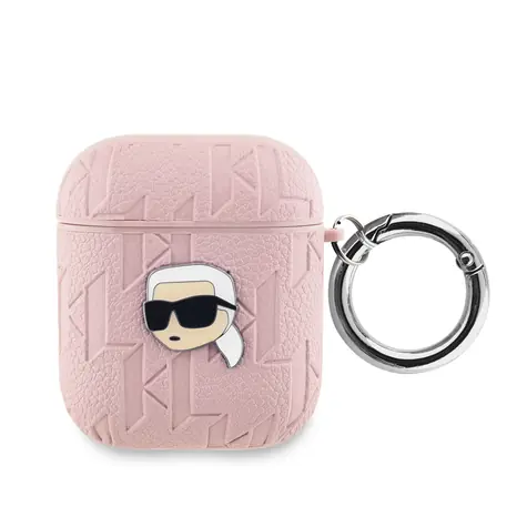 Karl Lagerfeld PU Embossed Karl Head Pouzdro pro Apple AirPods 1/2 růžová