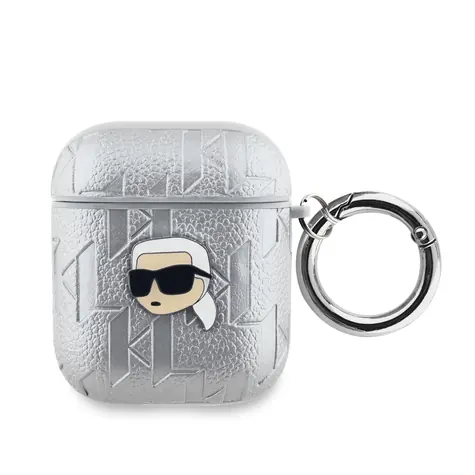 Karl Lagerfeld PU Embossed Karl Head Pouzdro pro Apple AirPods 1/2 stříbrná