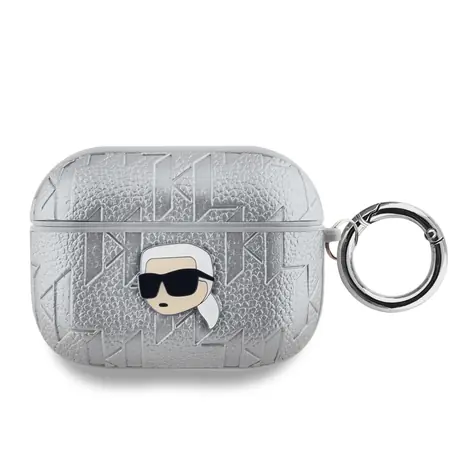Karl Lagerfeld PU Embossed Karl Head Pouzdro pro Apple AirPods Pro stříbrná