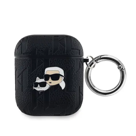 Karl Lagerfeld PU Embossed Karl and Choupette Heads Pouzdro pro Apple AirPods 1/2 černá