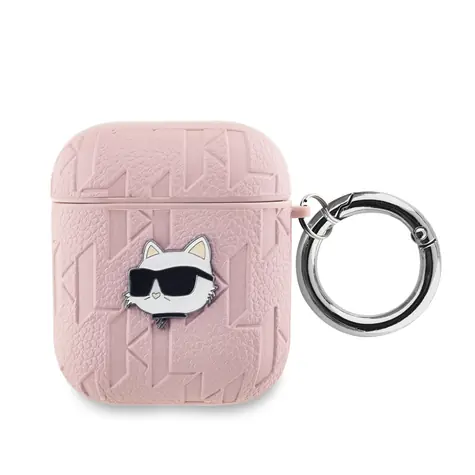 Karl Lagerfeld PU Embossed Choupette Head Pouzdro pro Apple AirPods 1/2 růžová