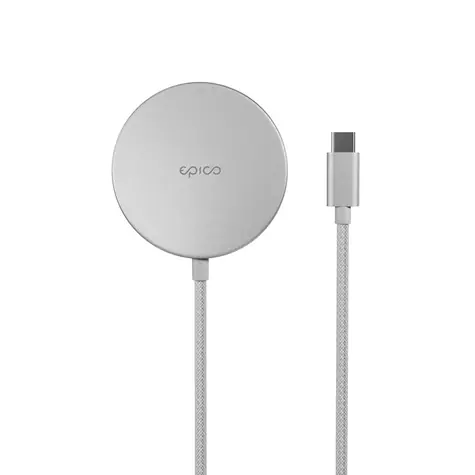 Epico Qi2 Mag+ Bezdrátová hliníková nabíječka s podporou uchycení MagSafe stříbrná / 15W
