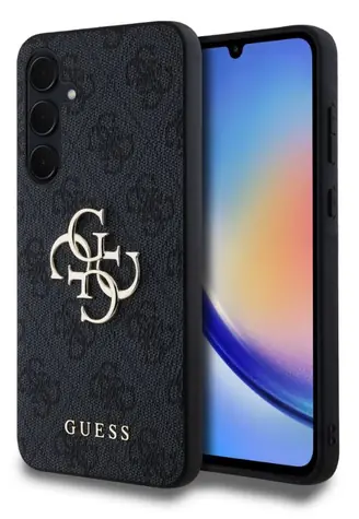 Guess PU 4G Metal Logo Zadní Kryt pro Samsung Galaxy A35 5G šedá