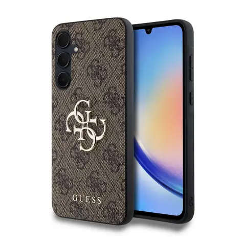 Guess PU 4G Metal Logo Zadní Kryt pro Samsung Galaxy A35 5G hnědá