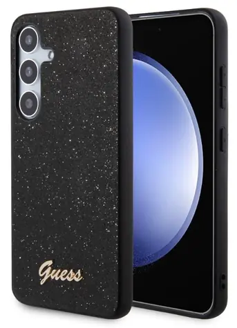 Guess PC/TPU Glitter Flakes Metal Logo Zadní Kryt pro Samsung Galaxy S24 černá