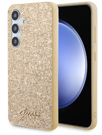 Guess PC/TPU Glitter Flakes Metal Logo Zadní Kryt pro Samsung Galaxy S24 zlatá