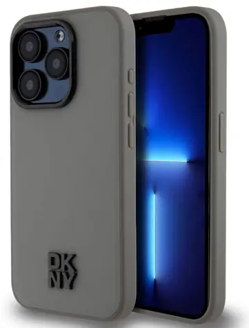 DKNY PU Leather Stack Logo Magsafe Zadní Kryt pro Apple iPhone 15 Pro Max šedá