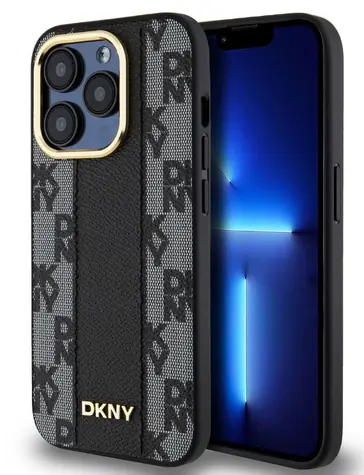 DKNY PU Leather Checkered Pattern Magsafe Zadní Kryt pro Apple iPhone 15 Pro Max černá