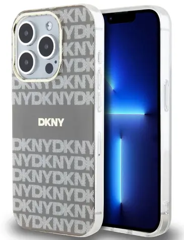 DKNY PC/TPU Repeat Pattern Tonal Stripe Magsafe Zadní Kryt pro Apple iPhone 15 Pro béžová