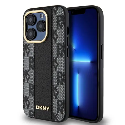 DKNY PU Leather Checkered Pattern Magsafe Zadní Kryt pro Apple iPhone 15 Pro černá