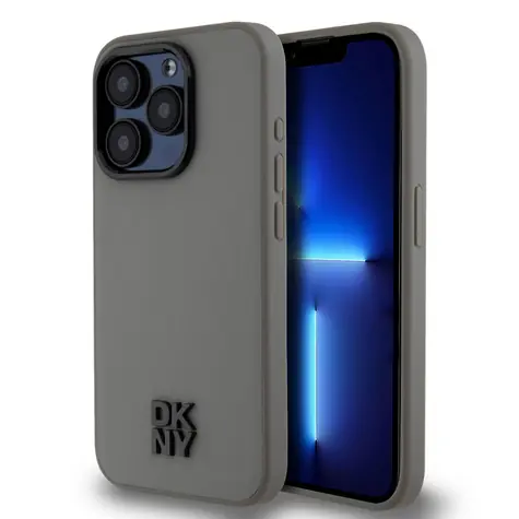 DKNY PU Leather Stack Logo Magsafe Zadní Kryt pro Apple iPhone 15 Pro šedá