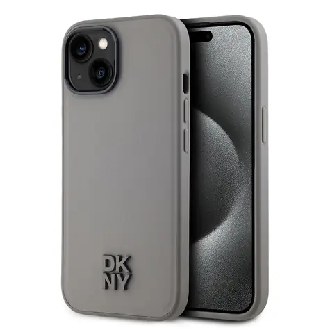 DKNY PU Leather Stack Logo Magsafe Zadní Kryt pro Apple iPhone 15 šedá