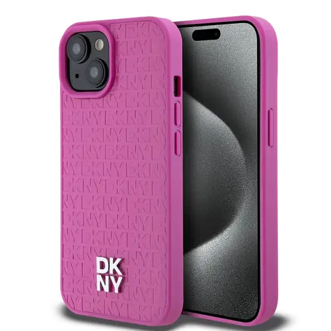 DKNY PU Leather Repeat Pattern Stack Logo Magsafe Zadní Kryt pro Apple iPhone 15 růžová