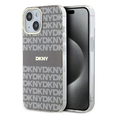 DKNY PC/TPU Repeat Pattern Tonal Stripe Magsafe Zadní Kryt pro Apple iPhone 15 béžová