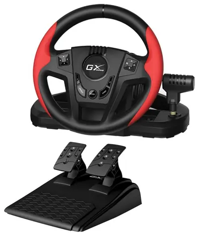 GENIUS GX SpeedMaster černo-červená / Sada volantu a pedálů / drátový / USB / vibrace / řadicí páka / pro PC & PS