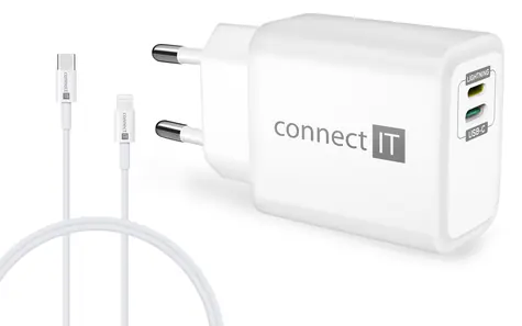 CONNECT IT DUPLEX bílá / Nabíjecí adaptér / 20W / Lightning + USB-C