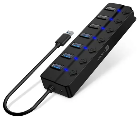 CONNECT IT Mighty Switch 2 černá / USB Hub / 4x USB-A 3.0 / 3x USB-A 2.0