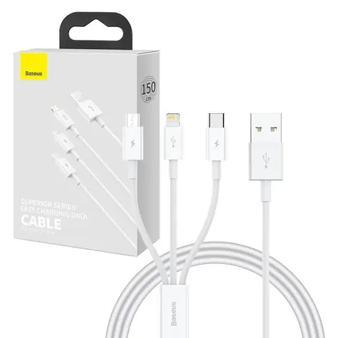Baseus P10320105221-00 USB kabel 3v1 1m bílá / 1x USB-C / 1x microUSB / 1x Lightning