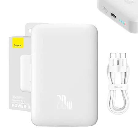 Baseus PPCX000202 Magnetic bílá / Powerbanka / 20W / 10000 mAh
