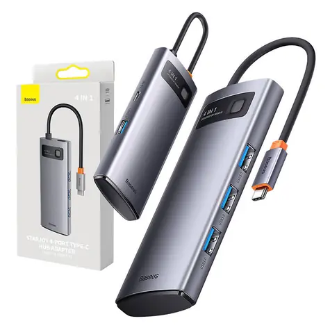 Baseus WKWG070013 Metal Gleam USB Hub 4v1 šedá / 4x USB-A