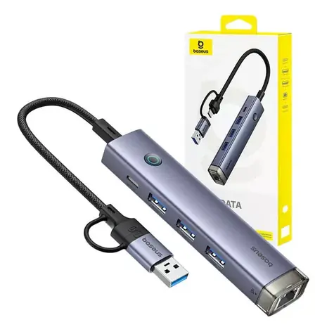 Baseus B0005280B811-14 UltraJoy USB Hub 4v1 šedá / 3x USB-A / 1x USB-C / RJ-45