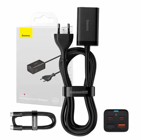 Baseus CCGP040101 Rychlonabíječka GaN3 Pro černá / 2x USB-A / 2x USB-C / 65W