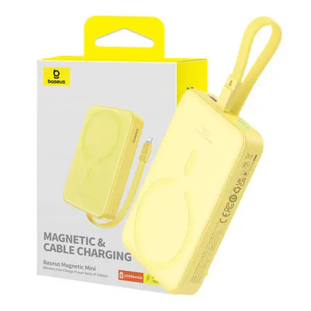 Baseus P10022109Y23-00 Magnetic Mini žlutá / Powerbanka / 10000mAh / Lightning / MagSafe / 20W