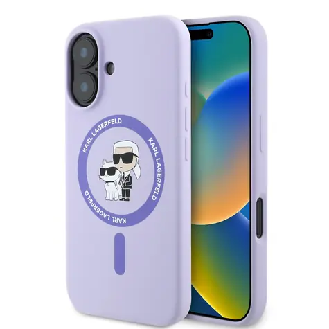 Karl Lagerfeld Liquid Silicone Karl and Choupette MagSafe Zadní Kryt pro Apple iPhone 16 fialová