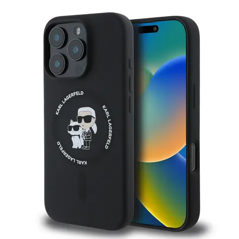 Karl Lagerfeld Liquid Silicone Karl and Choupette MagSafe Zadní Kryt pro Apple iPhone 16 Pro fialová
