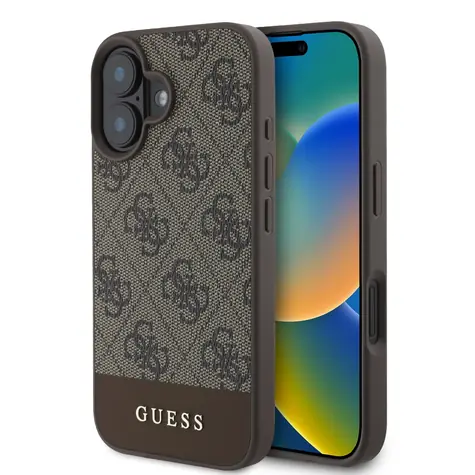 Guess PU 4G Stripe Zadní Kryt pro Apple iPhone 16 hnědá