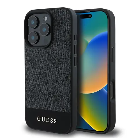 Guess PU 4G Stripe Zadní Kryt pro Apple iPhone 16 Pro Max šedá