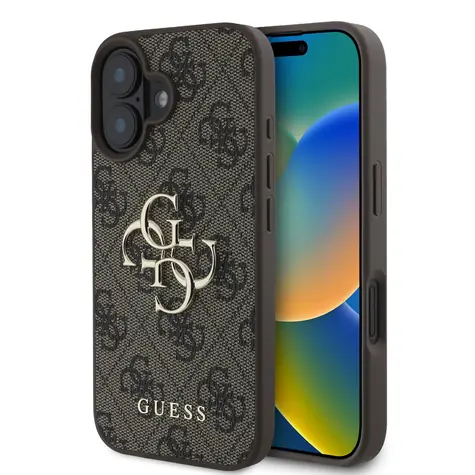Guess PU 4G Metal Logo Zadní Kryt pro Apple iPhone 16 hnědá