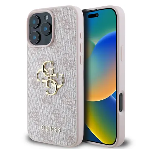 Guess PU 4G Metal Logo Zadní Kryt pro Apple iPhone 16 Pro růžová