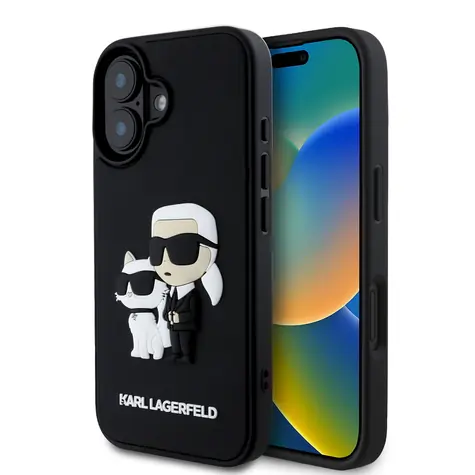 Karl Lagerfeld 3D Rubber Karl and Choupette Zadní Kryt pro Apple iPhone 16 černá