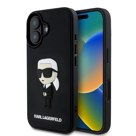Karl Lagerfeld 3D Rubber Ikonik Zadní Kryt pro Apple iPhone 16 černá
