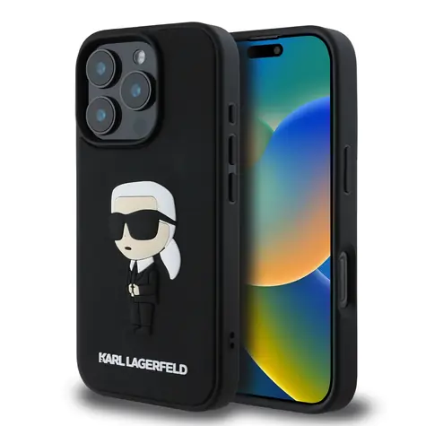 Karl Lagerfeld 3D Rubber Ikonik Zadní Kryt pro Apple iPhone 16 Pro Max černá