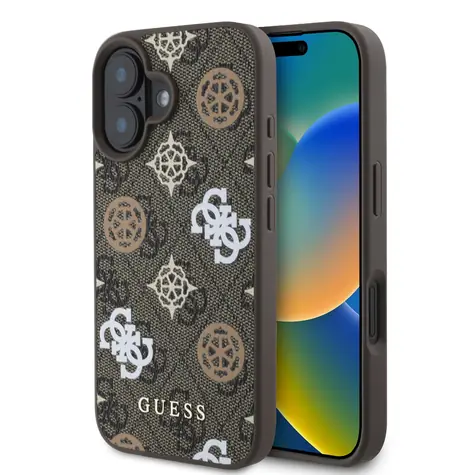 Guess PU 4G Peony MagSafe Zadní Kryt pro Apple iPhone 16 hnědá