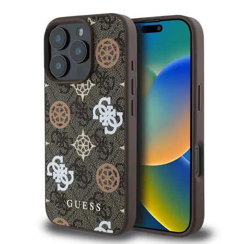 Guess PU 4G Peony MagSafe Zadní Kryt pro Apple iPhone 16 Pro hnědá