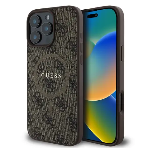 Guess PU Leather 4G Colored Ring MagSafe Zadní Kryt pro Apple iPhone 16 Pro Max hnědá