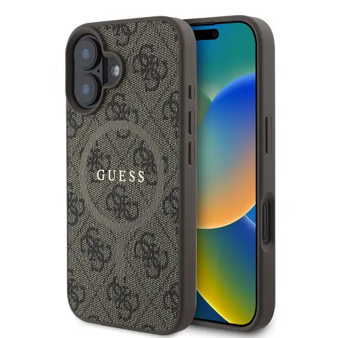 Guess PU Leather 4G Colored Ring MagSafe Zadní Kryt pro Apple iPhone 16 Plus hnědá