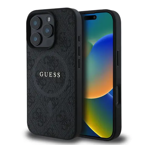 Guess PU Leather 4G Colored Ring MagSafe Zadní Kryt pro Apple iPhone 16 Pro černá