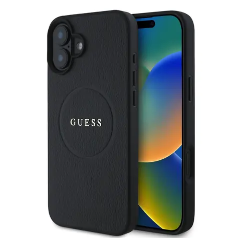 Guess PU Grained Classic Logo MagSafe Zadní Kryt pro Apple iPhone 16 černá