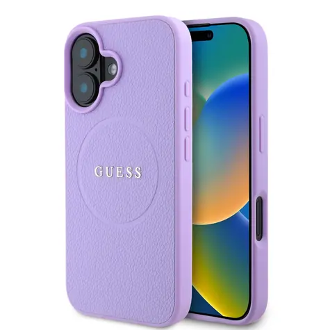 Guess PU Grained Classic Logo MagSafe Zadní Kryt pro Apple iPhone 16 fialová