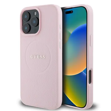 Guess PU Grained Classic Logo MagSafe Zadní Kryt pro Apple iPhone 16 Pro růžová