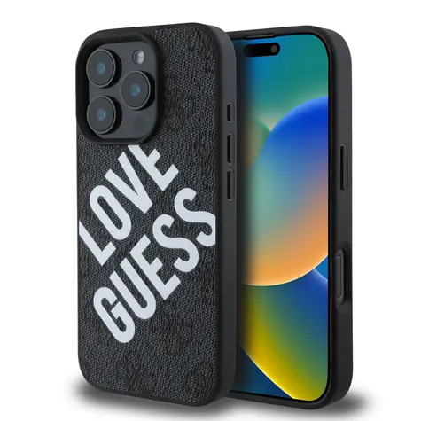 Guess PU Leather 4G Big Love Logo MagSafe Zadní Kryt pro Apple iPhone 16 Pro černá