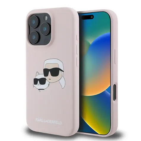 Karl Lagerfeld Liquid Silicone Double Heads MagSafe Zadní Kryt pro Apple iPhone 16 Pro růžová